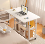White Mobile Height-Adjustable Laptop Desk with Storage