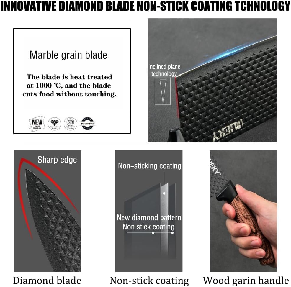6-Piece Black Stainless-Steel Kitchen Knife Set with Block