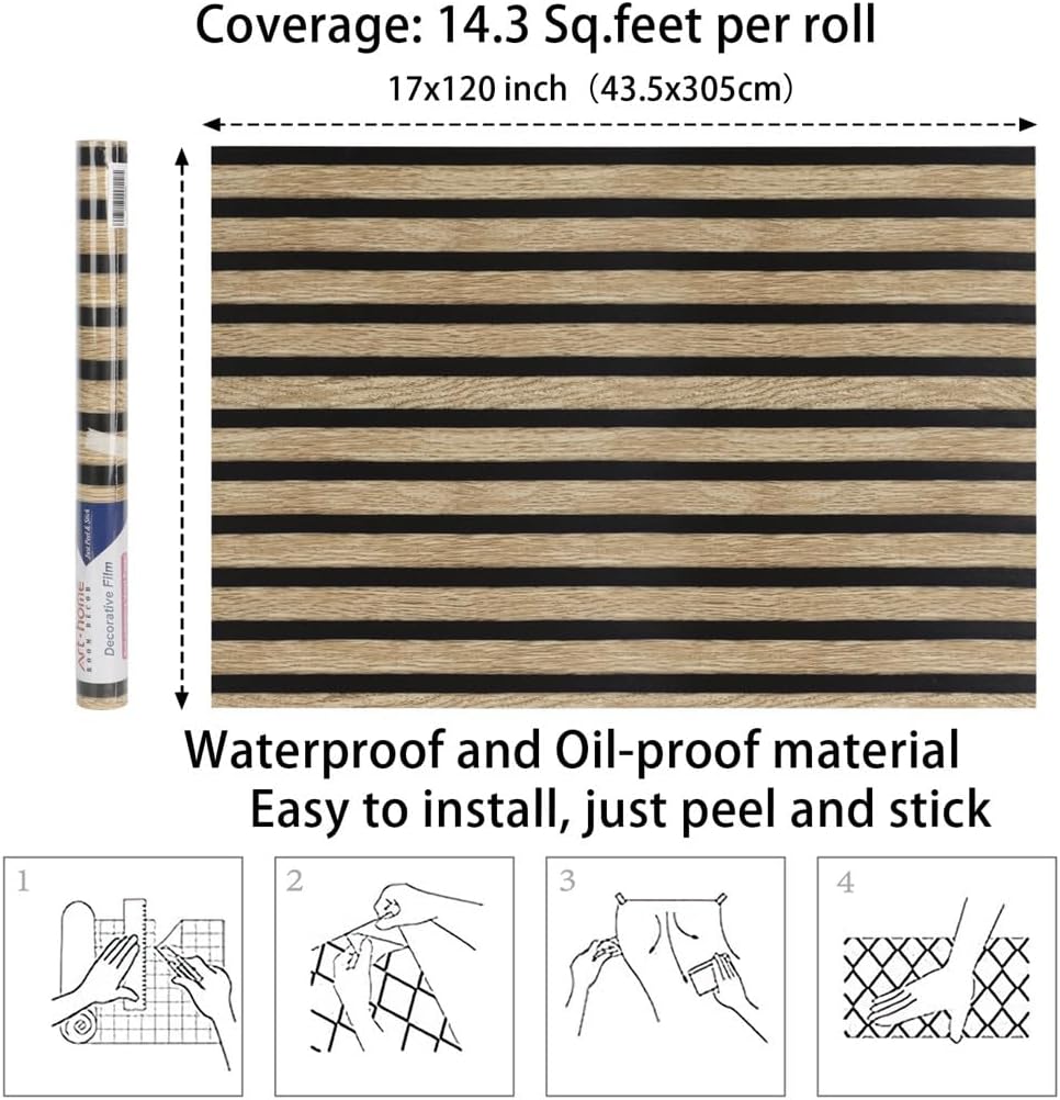 Wood Grain Peel & Stick Wallpaper – Self-Adhesive Removable Wood Slat Vinyl (43.5 × 305cm)