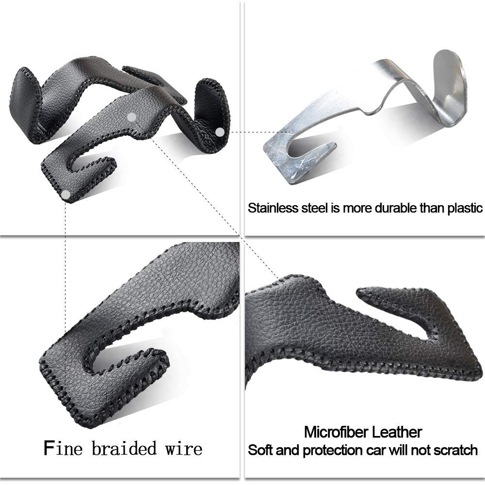 2-Pack Black Microfiber Leather Car Headrest Hooks