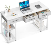 120 cm White Computer Desk with Fabric Drawers & Shelves
