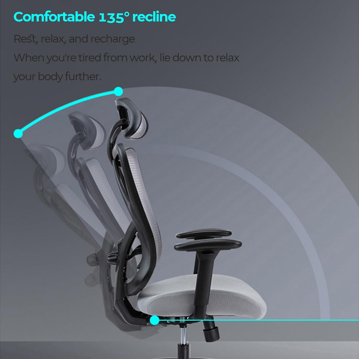 WULAR Ergonomic Office Chair, Breathable Mesh Desk Chair with Adjustable Lumbar Support and Headrest, High Back Computer Chair with Flip-up Armrests, Thick Cushion for Home, Office (Grey)