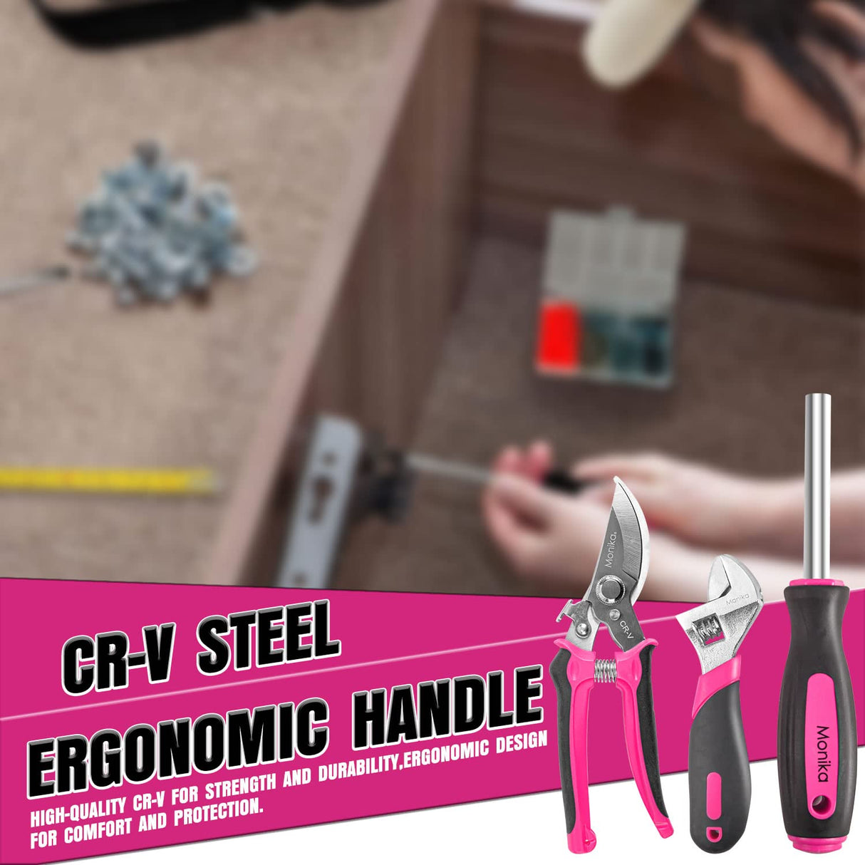 159PCS Pink Tool Kit Portable Household Tool Set Multi-functional Repair Tool for Household Repair Removal Maintenance General Household Hand Tool Kit with Storage Case