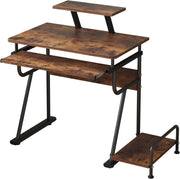 Rustic Computer Desk with Monitor Stand & Adjustable Storage