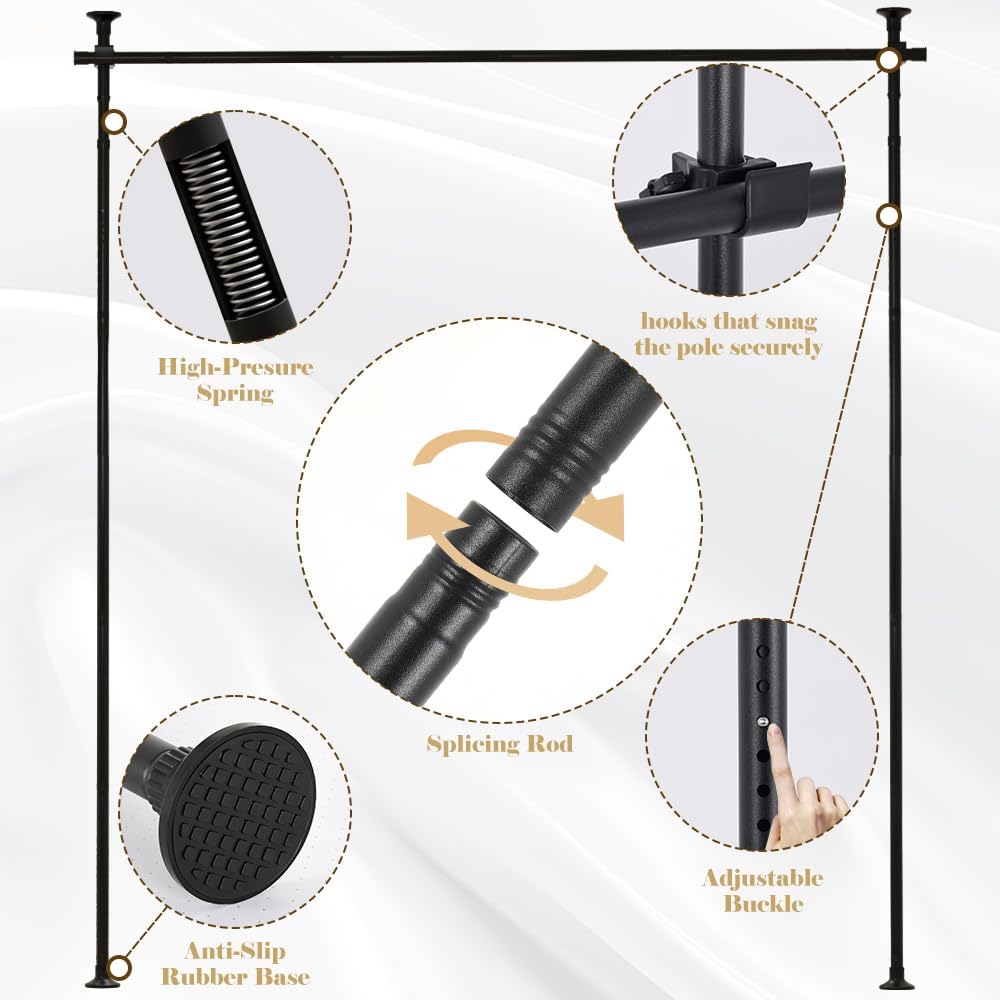 Kokorona Room Divider Curtain Rod, Vertical Tension Rod, No Drilling Floor to Ceiling Freestanding Curtain Rod Damage Free, 71-188 cm(W) 1.2-3 m(H) Expandable Curtain Divider Stand for Room Separation