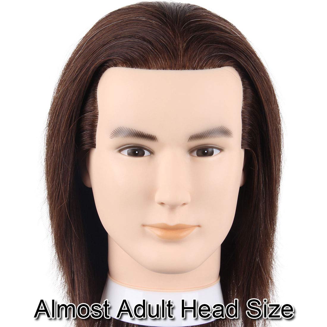 Male Mannequin Head with 100% Human Hair Haircut Training Head with Thick Hair Hairdresser Manikin Head Doll Head for Hair Styling and Practice Handsome Face Adult Head Size (8-10Inch 3B#)