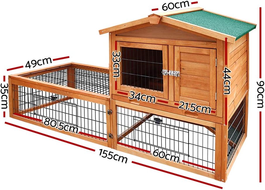Tall Two-Level Wooden Rabbit Hutch – 60 × 90 × 155 cm