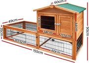 Tall Two-Level Wooden Rabbit Hutch – 60 × 90 × 155 cm