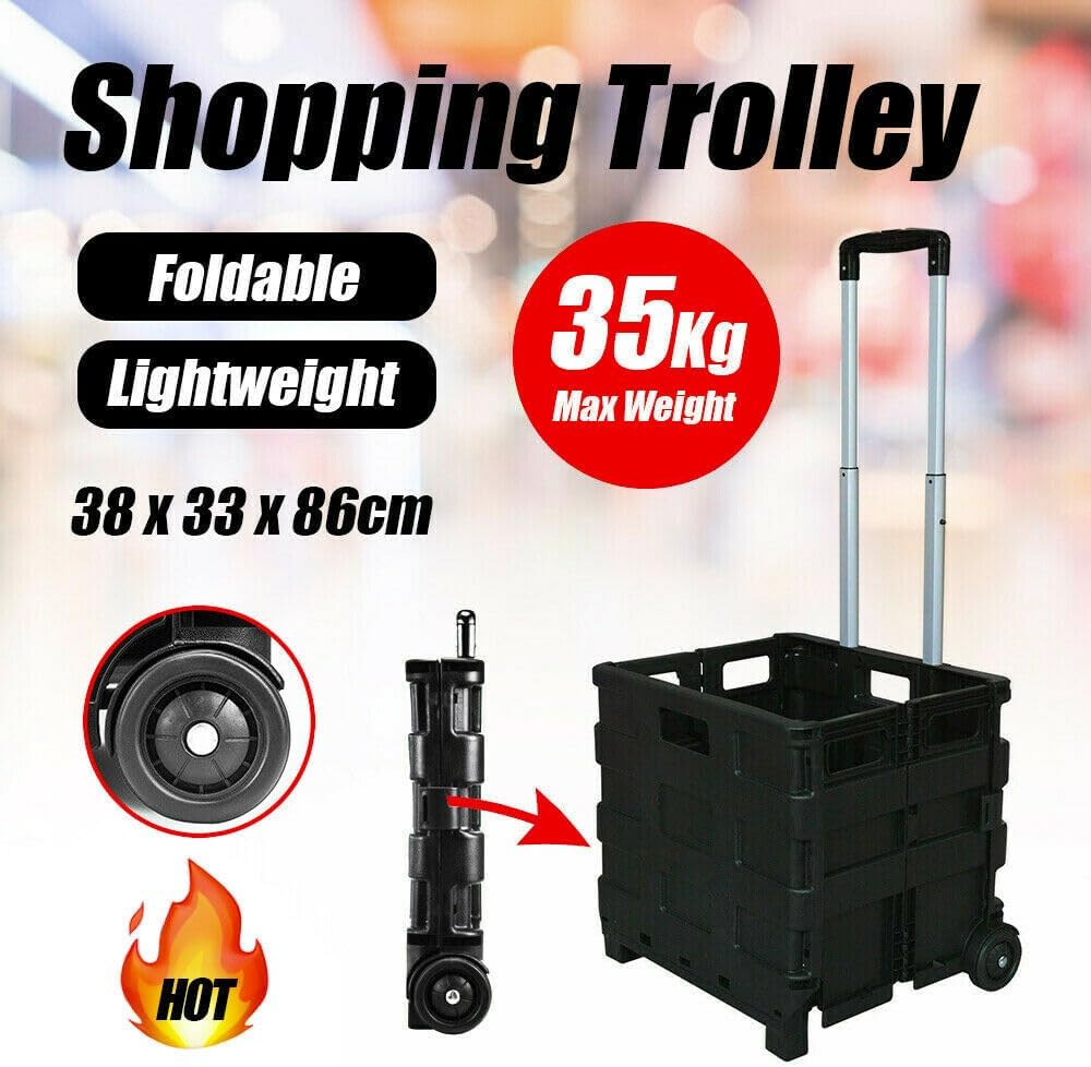 Folding Carry Cart with Lid I Foldable Shopping Cart Trolley I Portable Pack & Roll Folding Grocery Basket I Container Carrier I Grocery Bag for Shopping Travel (Red)