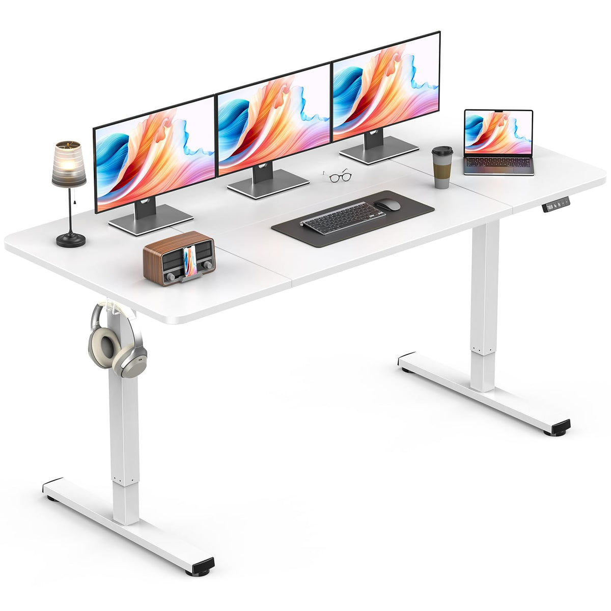 Electric Height-Adjustable Standing Desk with Spliced Top