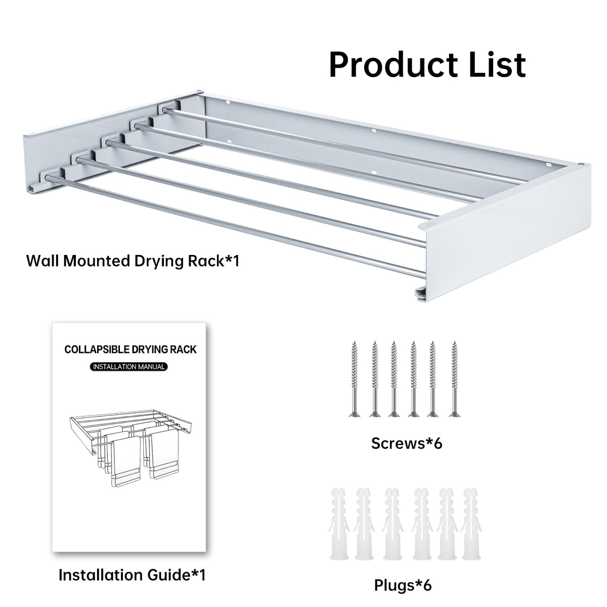Roccar 80cm Folding Wall Drying Rack – 5 Aluminium Rods