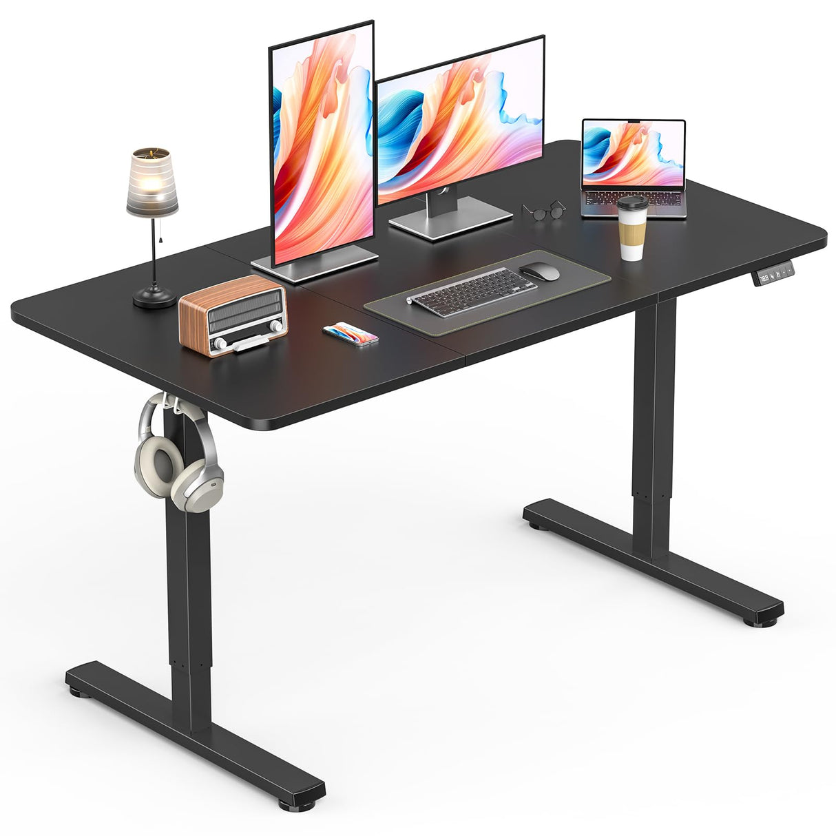 Standing Desk, Height Adjustable Electric Stand up Desk, 140x60CM Sit Stand Home Office Desk with Splice Board (Rustic Brown)