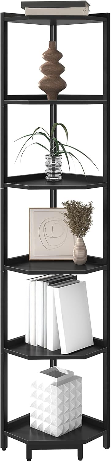 Freestanding Corner Shelf with Metal Frame