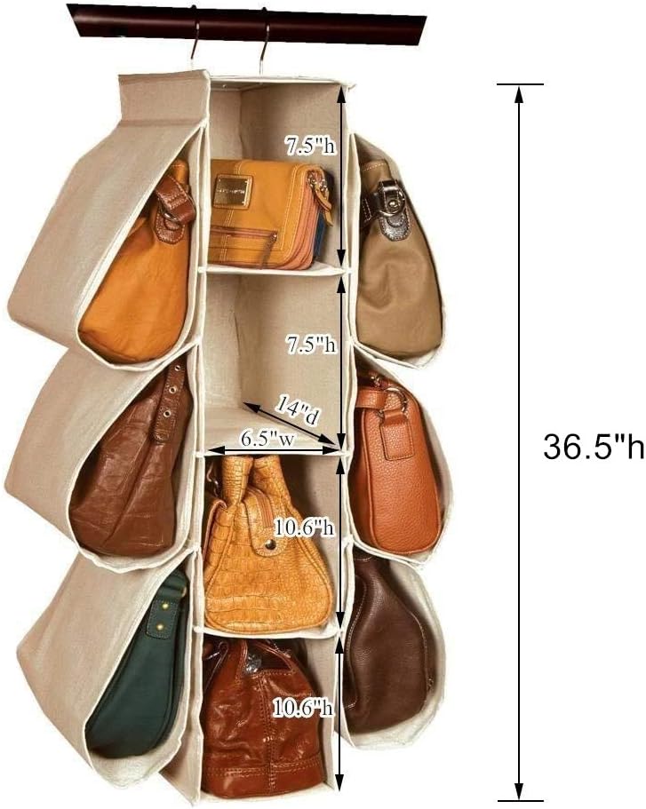 LONGTEAM Hanging Purse Handbag Organizer Homewares Nonwoven 10 Pockets Hanging Closet Storage Bag