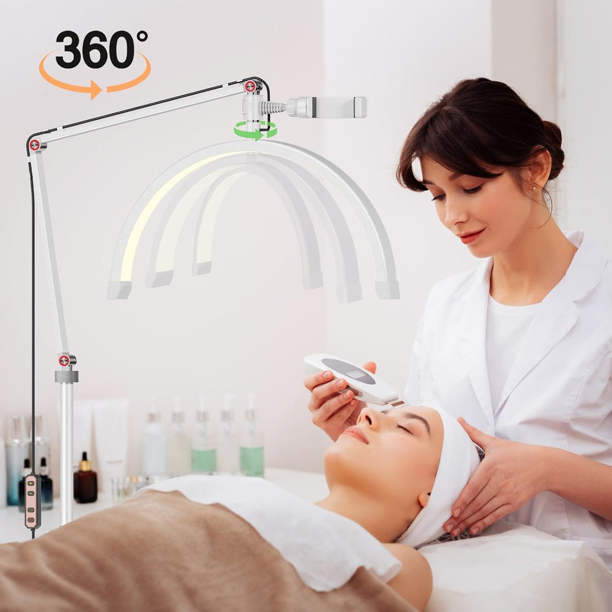 Led Half Moon Nail Desk Lamp,16inch Half Moon Lash Lamp for Lash Extensions,20W Eyelash Light Half Moon with 3 Color Dimmable,Beauty Desk Lamp with Phone Holder for Skincare Beauty Salon (Pink)