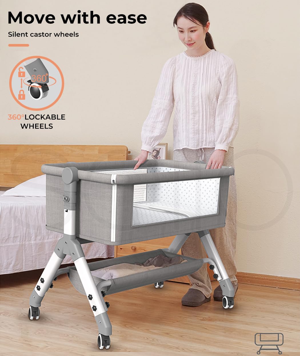 3-in-1 Baby Cot Bed Crib Bedding Set Bassinet Safety Fence Adjustable Beside Rails Babysitter Sleep