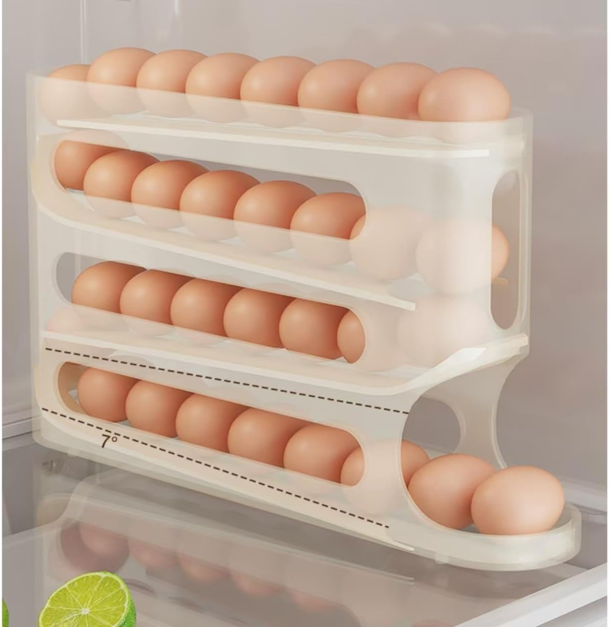4-Tier Rolling Egg Dispenser for Fridge – Up to 30 Eggs