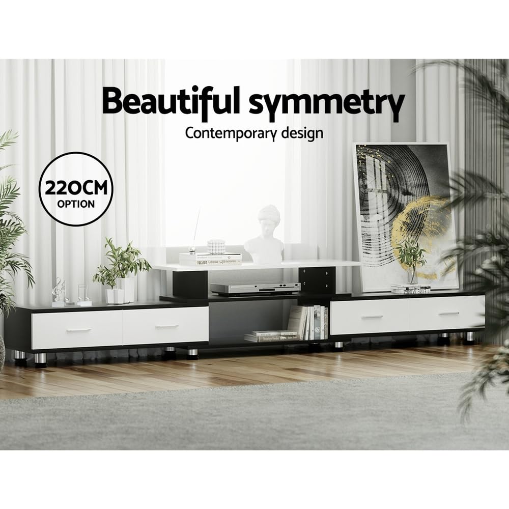 Adjustable 160–222 cm White TV Unit with 4 Drawers