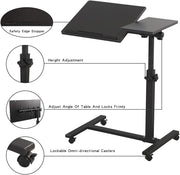 Black Mobile Tilting Overbed Laptop Table with Wheels