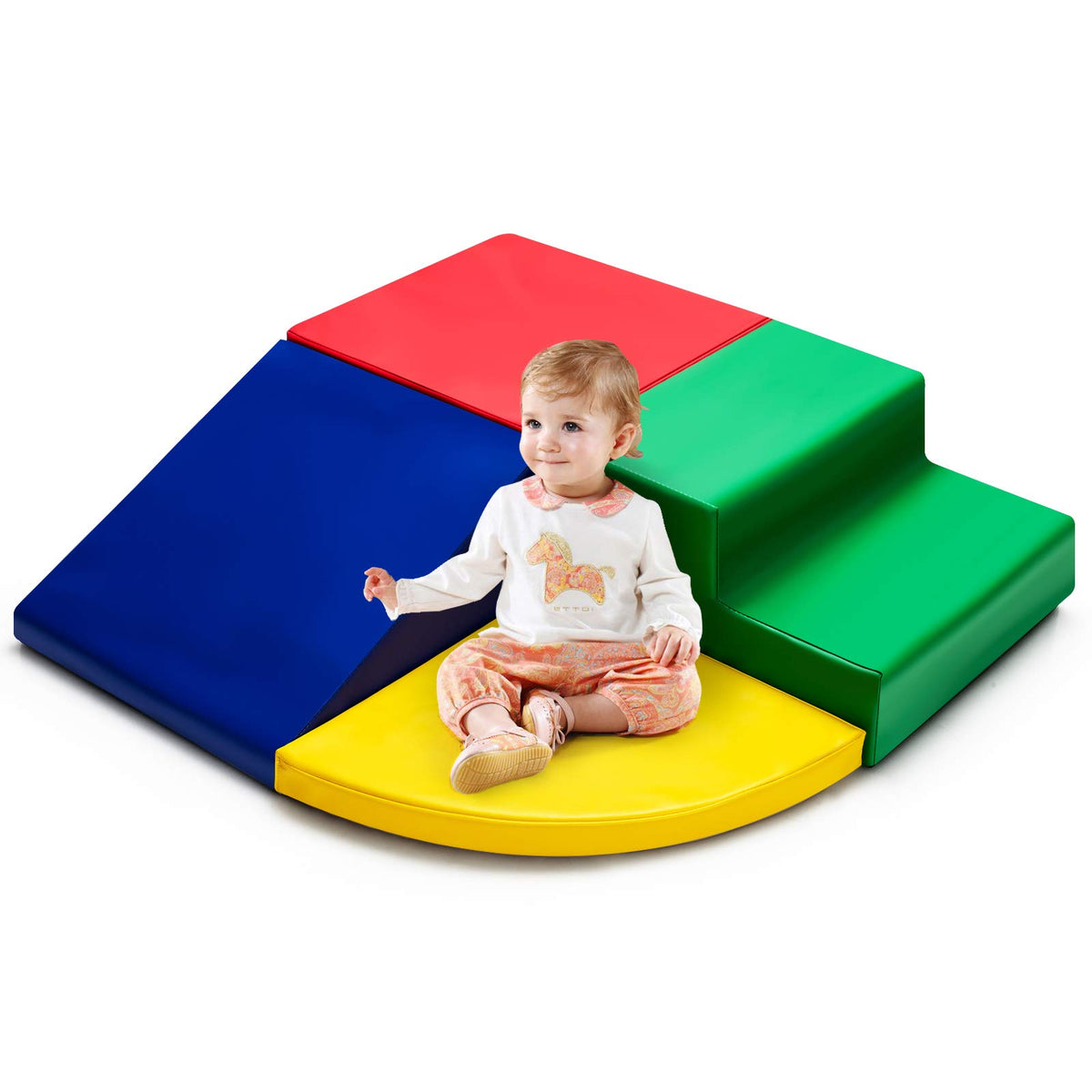 Climb and Crawl Foam Play Set, 4-Piece Soft Toddler Corner Climbing Sliding Blocks, Indoor Activity Play Foam for Babies & Toddlers, Lightweight Foam Gym Equipment Activity Play Set (Red)
