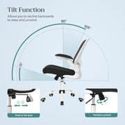 Office Chair, Swivel Chair with Mesh Covering, Ergonomic, Padded Lumbar Support, Rocker Function, 53 cm Seat, Folding Armrests