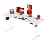 ERGOMAKER Electric Height Adjustable Standing Desk 140x60cm (55.1"x23.6"), Sit Stand Desk with Splicing Top for Home Office (White Frame + White Desktop)