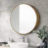 Simplus Round 600MM Bathroom Mirror Cabinet with Glass Door Shower Shaving Cupboard Wall Mounted Medicine Vanity Storage Shelves (Oak)