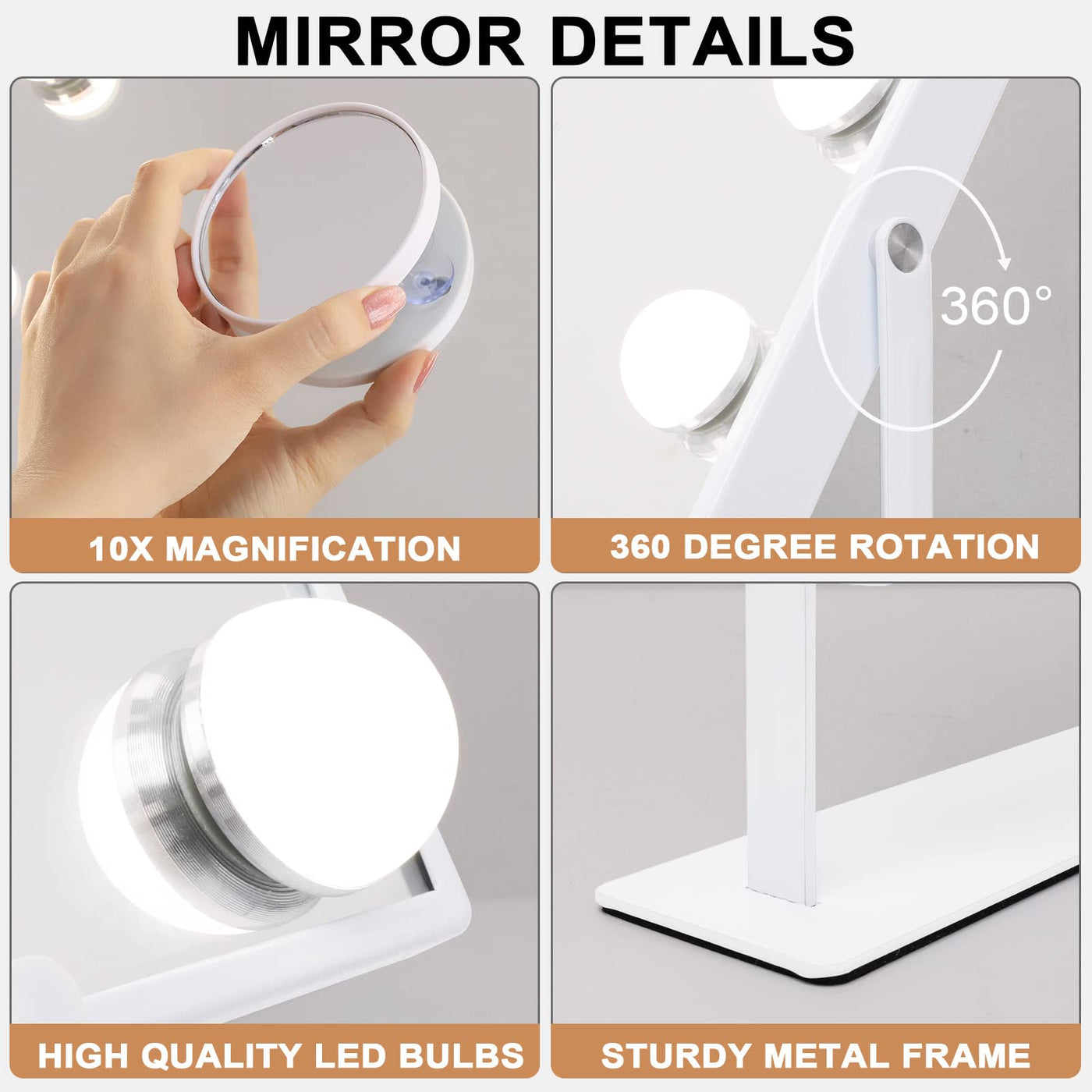 Hansong Lighted Vanity Mirror with Bluetooth Speaker and Wireless Charging Makeup Mirror with Lights 9 Dimmable Bulbs Lighted Makeup Mirror 3 Color Lighting Tabletop (White)