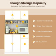 Tall Pantry Cabinet, Kitchen Cabinet with Outlets, USB Ports, Anti-Tipping Kits & 3-Position Adjustable Shelves, Freestanding Buffet Cupboard with Hutch, Microwave Cabinet Dining Room