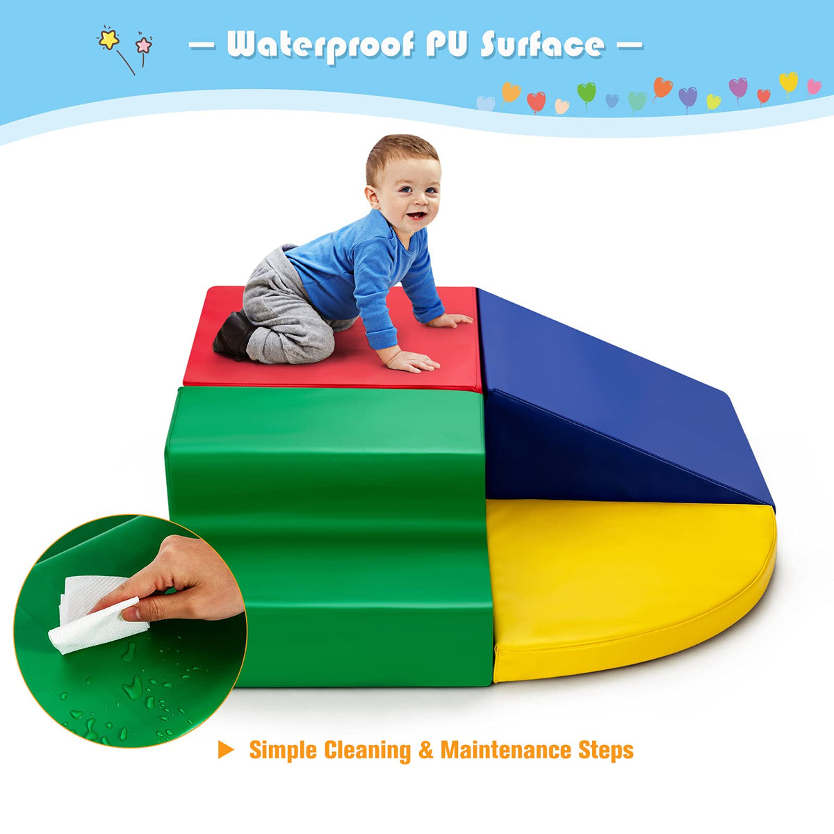 Climb and Crawl Foam Play Set, 4-Piece Soft Toddler Corner Climbing Sliding Blocks, Indoor Activity Play Foam for Babies & Toddlers, Lightweight Foam Gym Equipment Activity Play Set (Red)