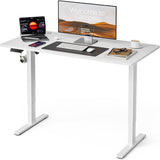 UMOMO 120 x 60cm Electric Standing Desk, Height Adjustable Sit Stand Desk with Splice Board, Workstation Computer Desk with Cable Management for Home Office (White Top White Frame)
