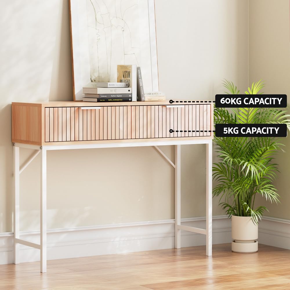 Natural Wood & White Console Table with Drawer