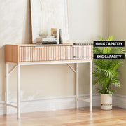 Natural Wood & White Console Table with Drawer