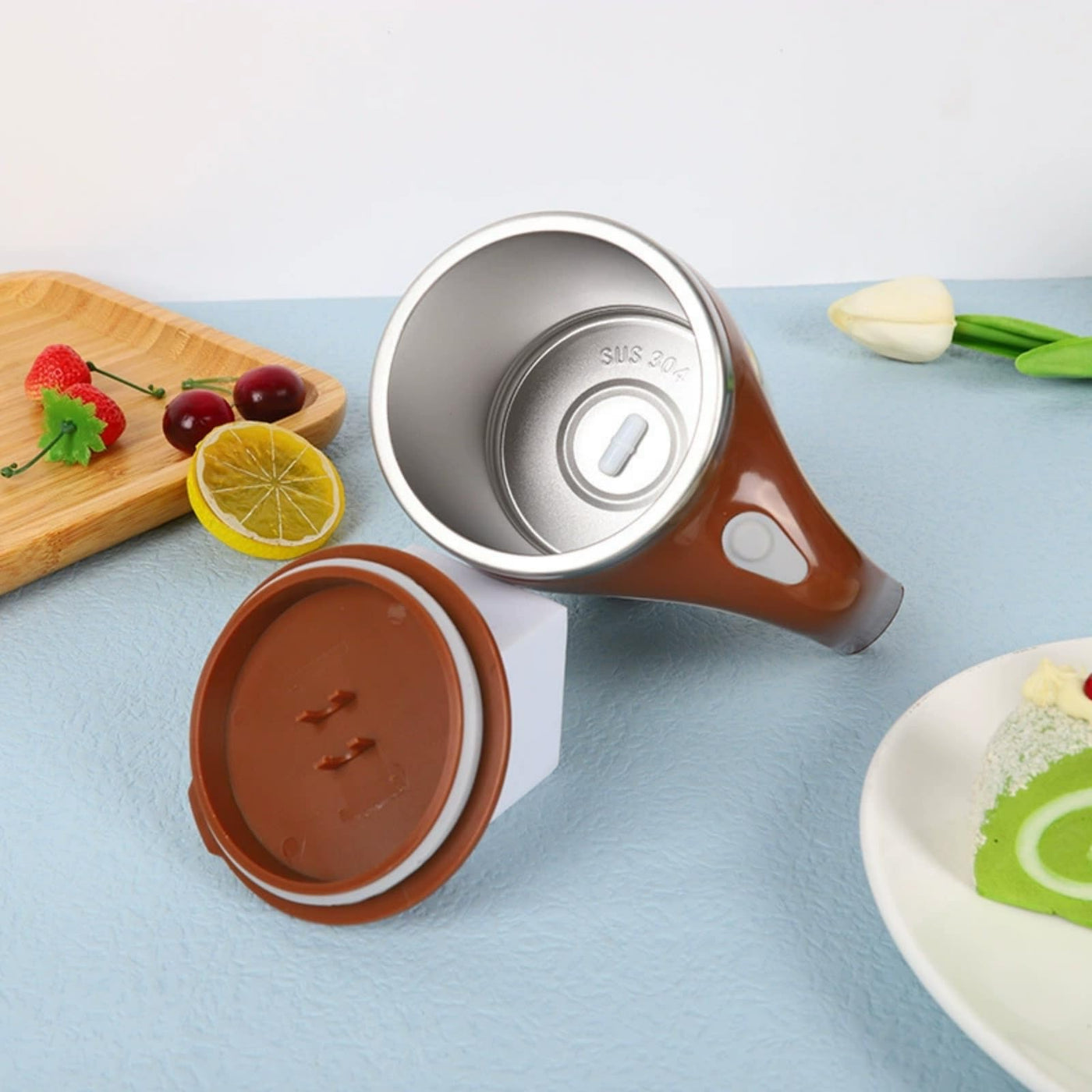 380ml USB-Rechargeable Magnetic Self-Stirring Cup – Brown