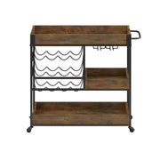 3-Tier Rustic Bar Cart with Wine & Glass Racks