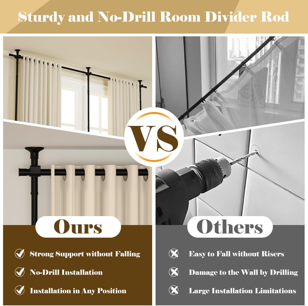 71–290 cm Double-Post Tension Room Divider Rod – Black
