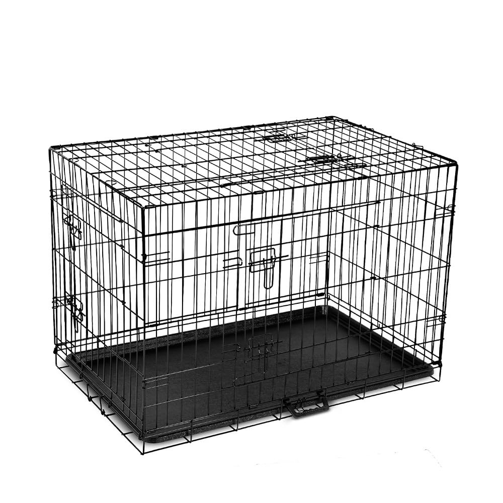36-Inch Foldable Metal Dog Crate with 3 Doors & Removable Tray
