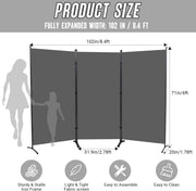 Grey 3-Panel Oxford-Cloth Room Divider – 260 × 180cm