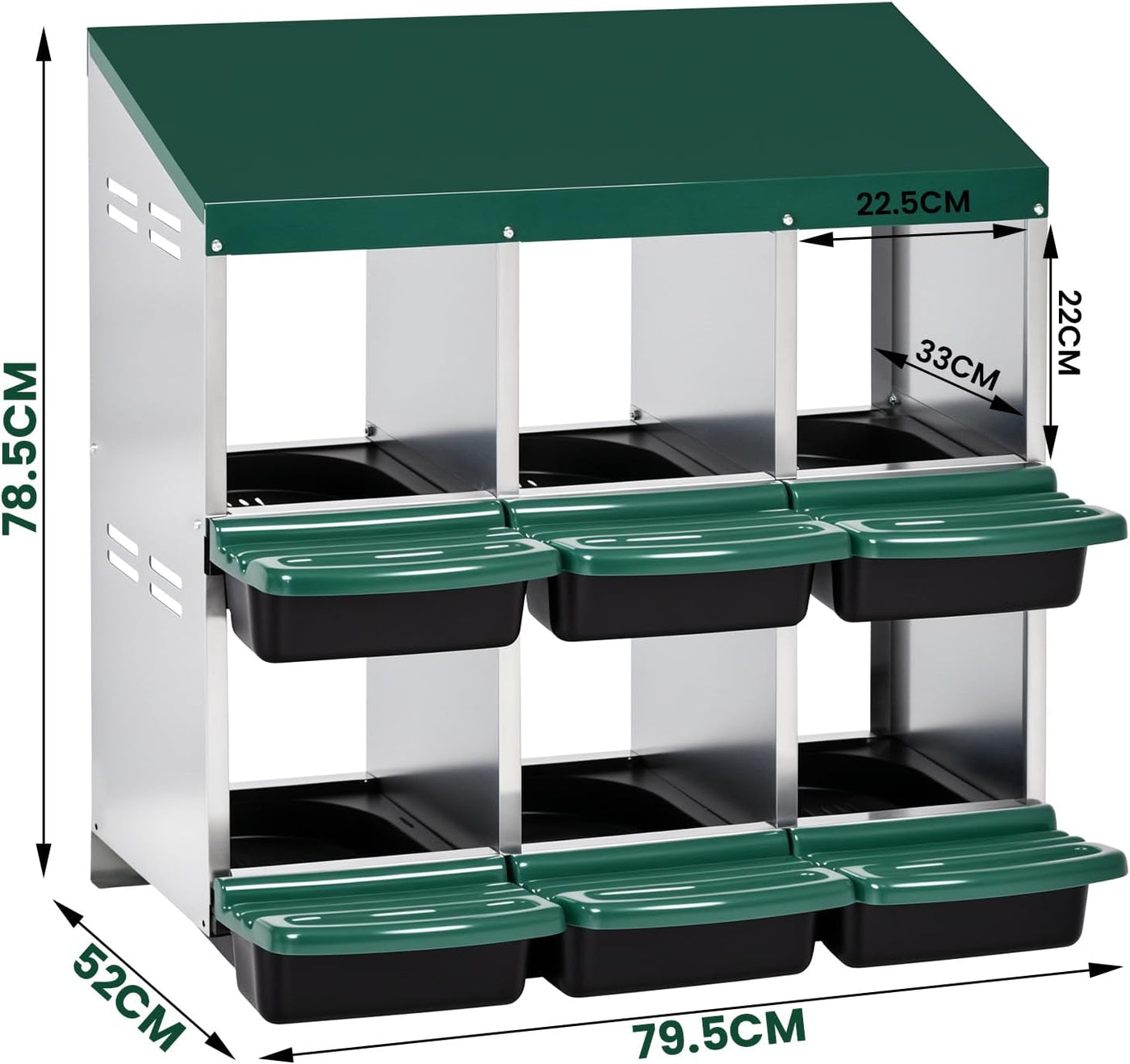 Chicken Nesting Box, Double Layer 6 Hole Metal Chicken Hen Laying Boxes with Roll Away Egg Collection & Perch, Poultry Nest House Egg Brooder Coop for Hens/Goose/Duck