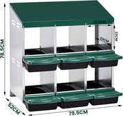 Chicken Nesting Box, Double Layer 6 Hole Metal Chicken Hen Laying Boxes with Roll Away Egg Collection & Perch, Poultry Nest House Egg Brooder Coop for Hens/Goose/Duck