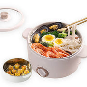 Electric Hot Pot with Steamer, 1.5L Portable Electric Skillet with Nonstick Coating, Dual Power Control Multi-Function Electric Cooker for Stir Fry, Steak, Noodles, Ramen Cooker for Dorm and Office
