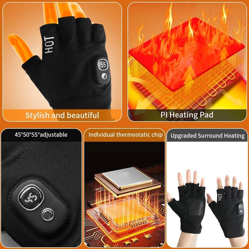 Rechargeable Heated Gloves – 3 Heat Levels & Touchscreen-Compatible Fingers