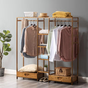 150 cm Bamboo Open Wardrobe with Rail, 7 Shelves & 2 Drawers – Brown