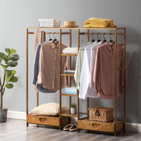 150 cm Bamboo Open Wardrobe with Rail, 7 Shelves & 2 Drawers – Brown