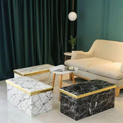 110 L Folding Storage Ottoman Bench – White & Black Marble