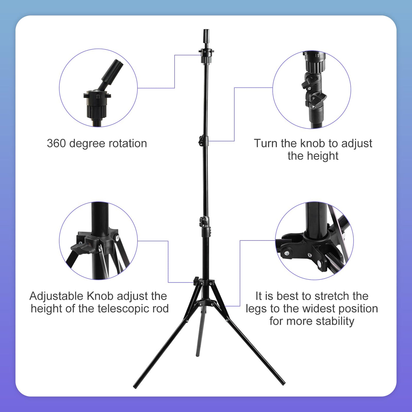 63-Inch Adjustable Foldable Wig-Head Tripod