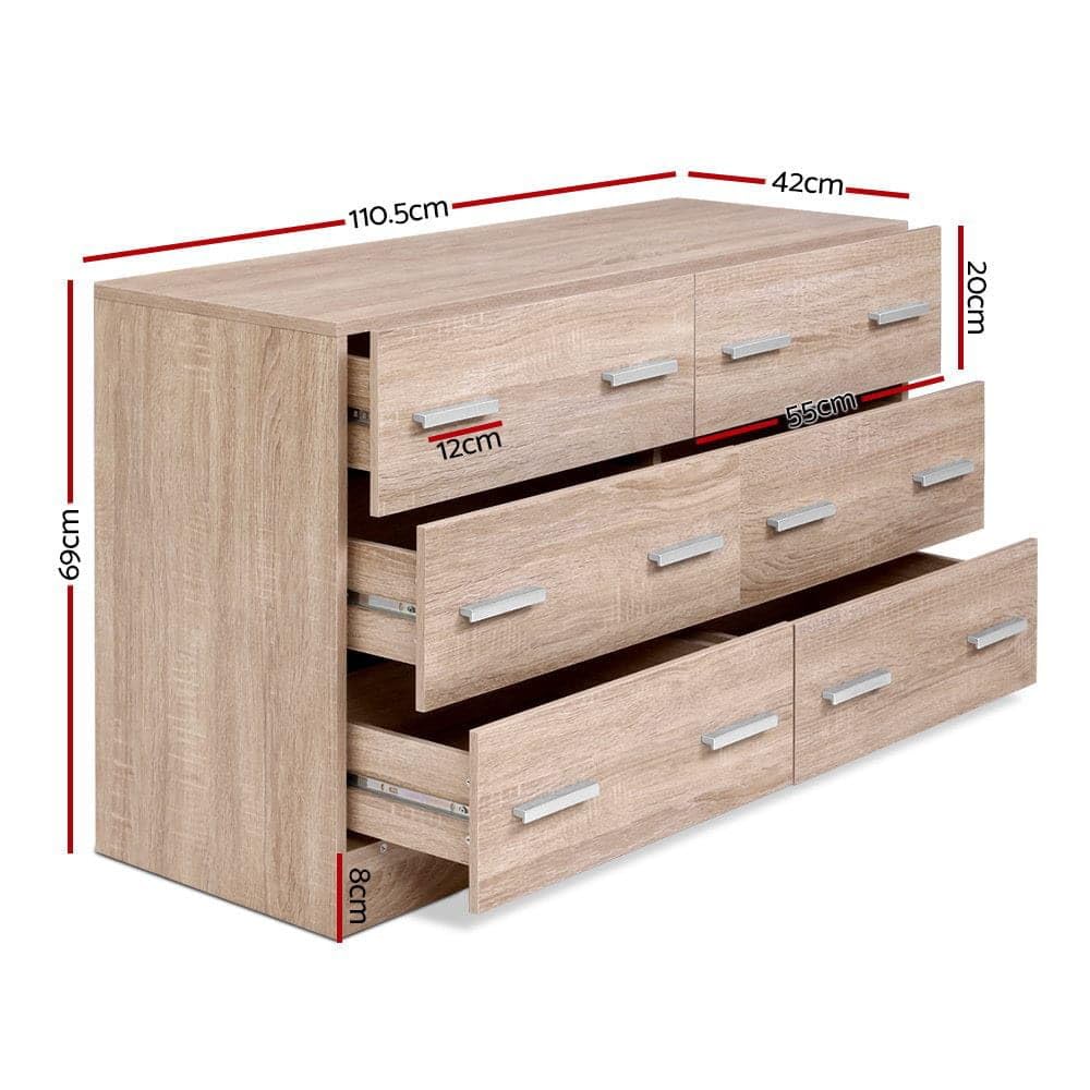 Oak 6-Drawer Tallboy Chest