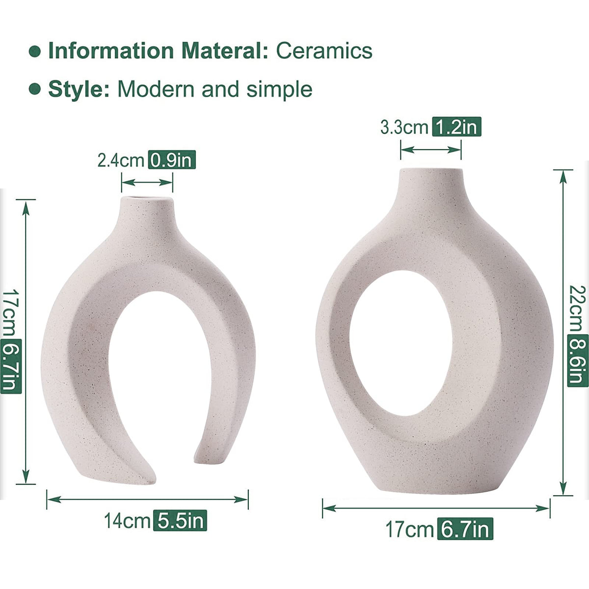 2-Piece White Ceramic Donut Vase Set