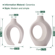 2-Piece White Ceramic Donut Vase Set