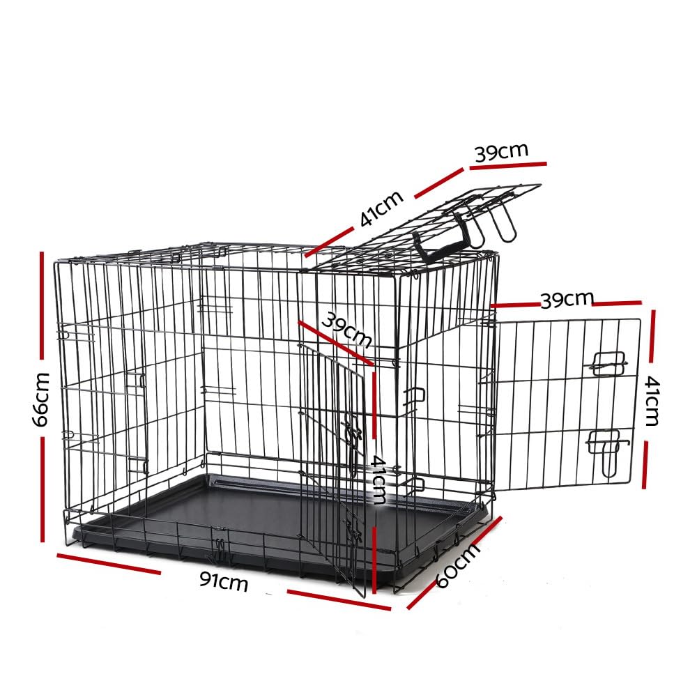 36-Inch Foldable Metal Dog Crate with 3 Doors & Removable Tray